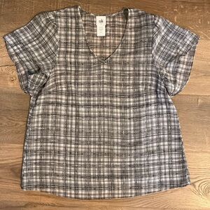 Cabi Agenda black / white plaid sheer flutter sleeve Blouse, S